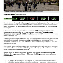 Ni la disparada de Argentina salv� trimestre de fusiones y adquisiciones en Latinoam�rica